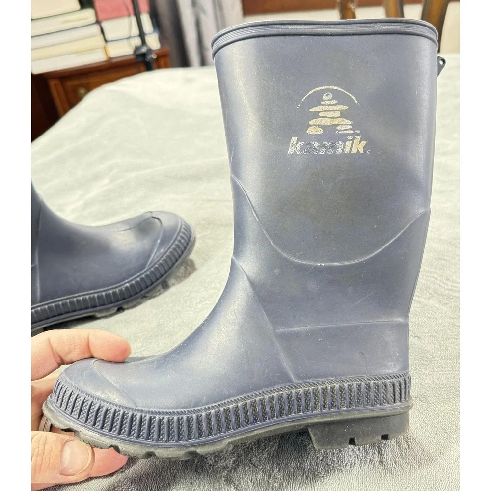 Kamik Rain Boots Womens 1 Blue Rubber Pull On Mid Calf Waterproof Outdoor‎
